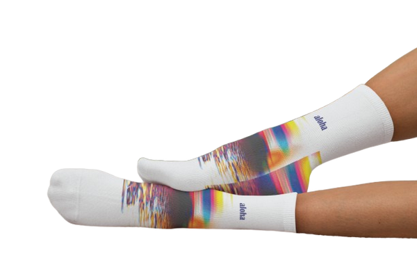 Aloha  Sunset Crew Socks, White