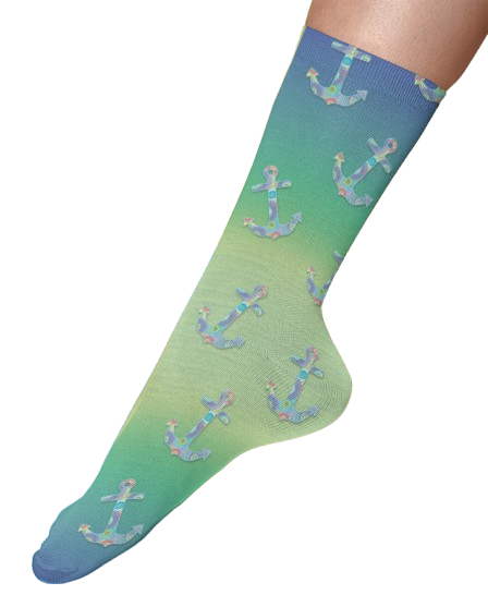 Anchors Away Crew Socks, Blue, Green