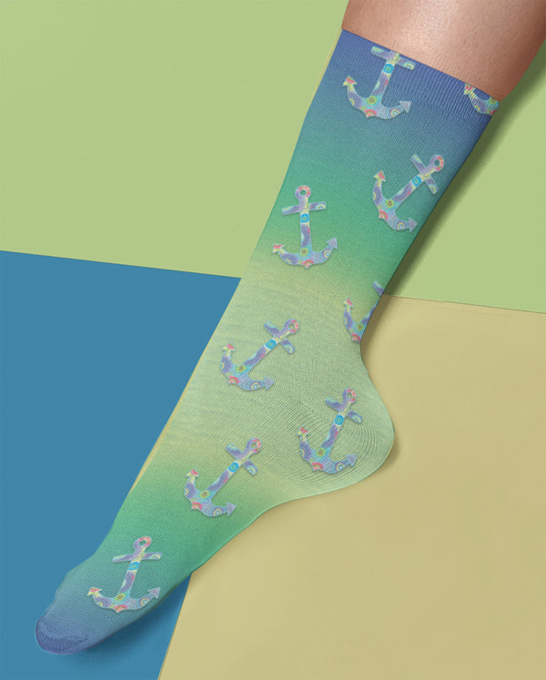 Anchors Away Crew Socks, Blue, Green