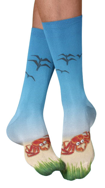 Crab on the Beach Crew Socks, Blue
