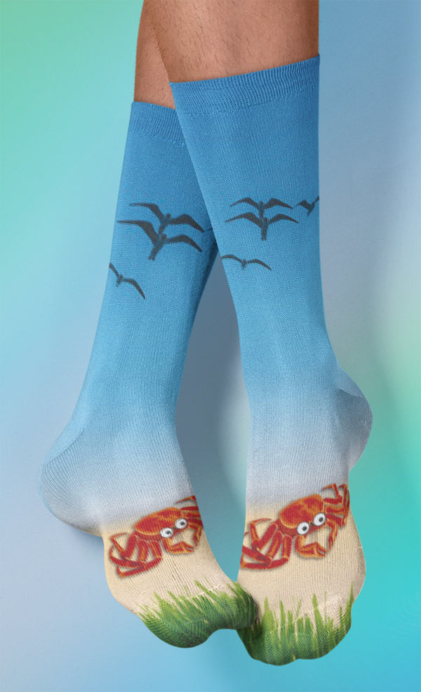Crab on the Beach Crew Socks, Blue