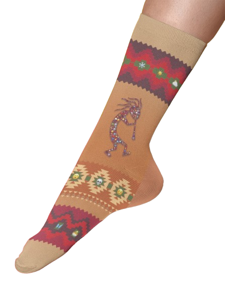 Kokopelli Crew Socks, Rust, Tan, Bronze