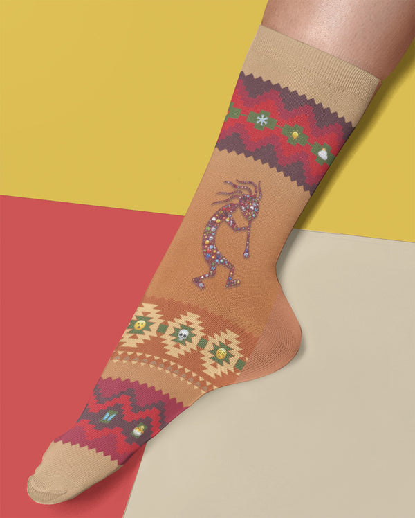 Kokopelli Crew Socks, Rust, Tan, Bronze