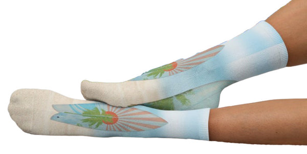 Love Surfing Crew Socks, Tan, Blue