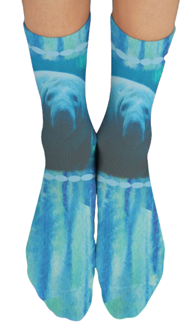 Manatee Crew Socks, Aqua, Blue