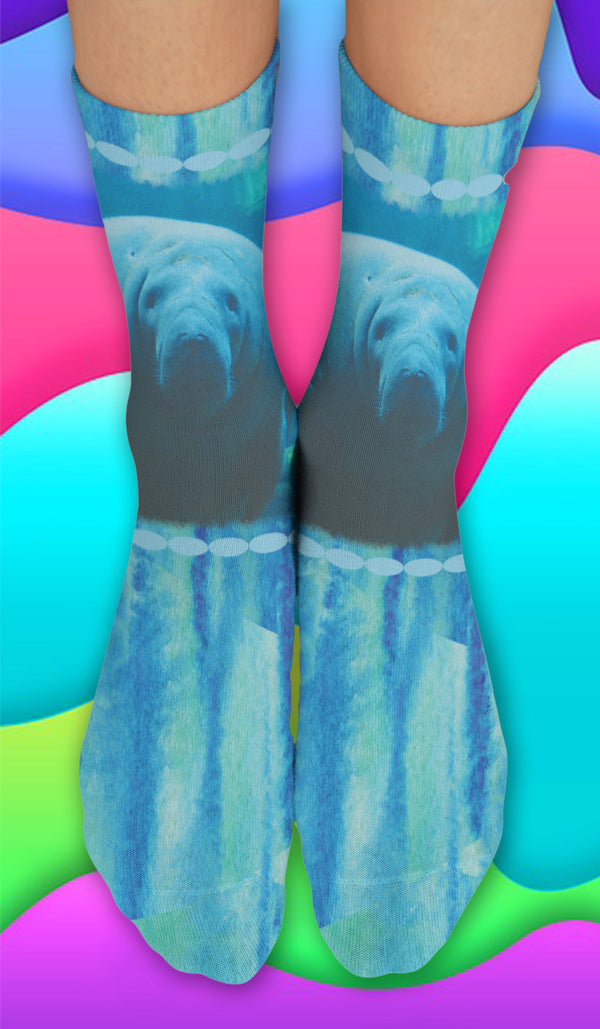 Manatee Crew Socks, Aqua, Blue