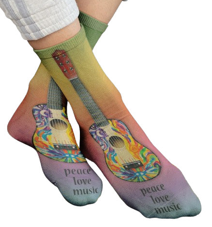 "Peace, Love, Music" Crew Socks, Multi-Color