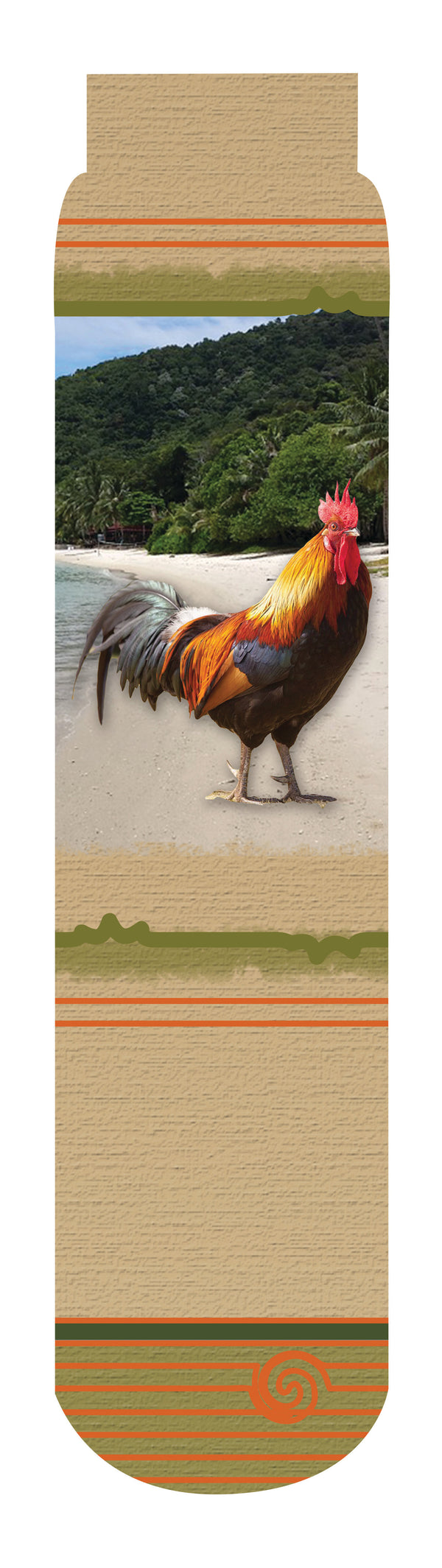 Rooster Crew Socks, Tan, Green