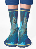 Sea Turtle Crew Socks, Blue