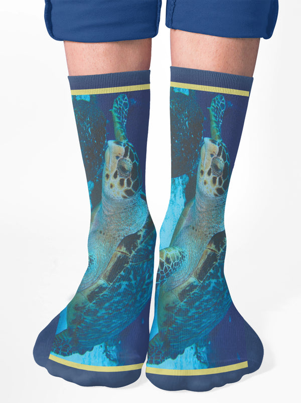Sea Turtle Crew Socks, Blue