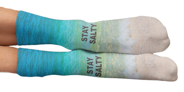 "Stay Salty" Crew Socks, Aqua