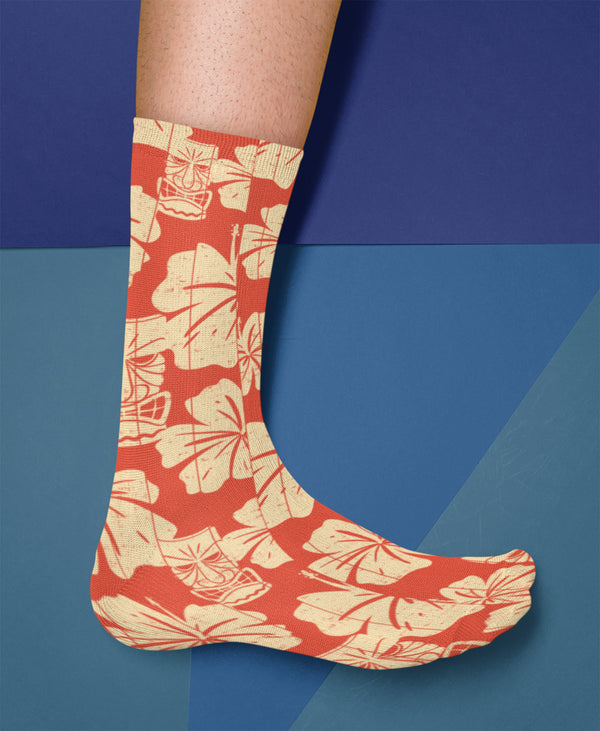 Tiki Fever Socks Crew Socks, Red