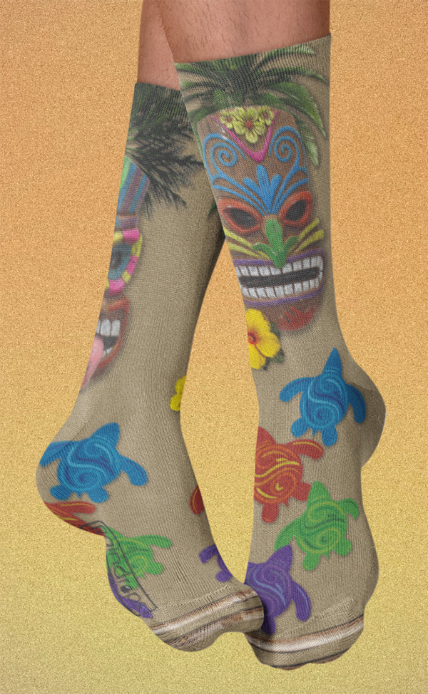 Tiki Socks Crew Socks, Tan, Multi