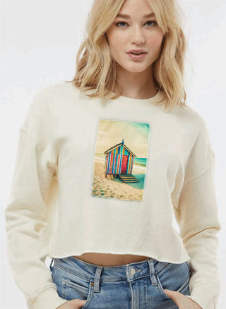 Ripped Rags Beach Convenience Women's Cropped Sweatshirt, Bone, Sage