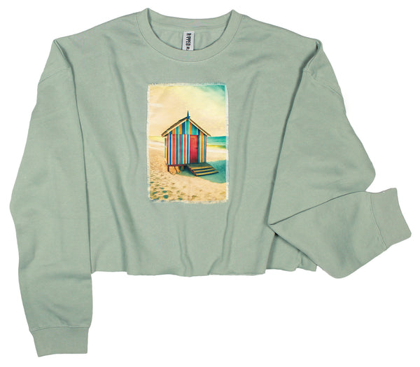 Ripped Rags Beach Convenience Women's Cropped Sweatshirt, Bone, Sage