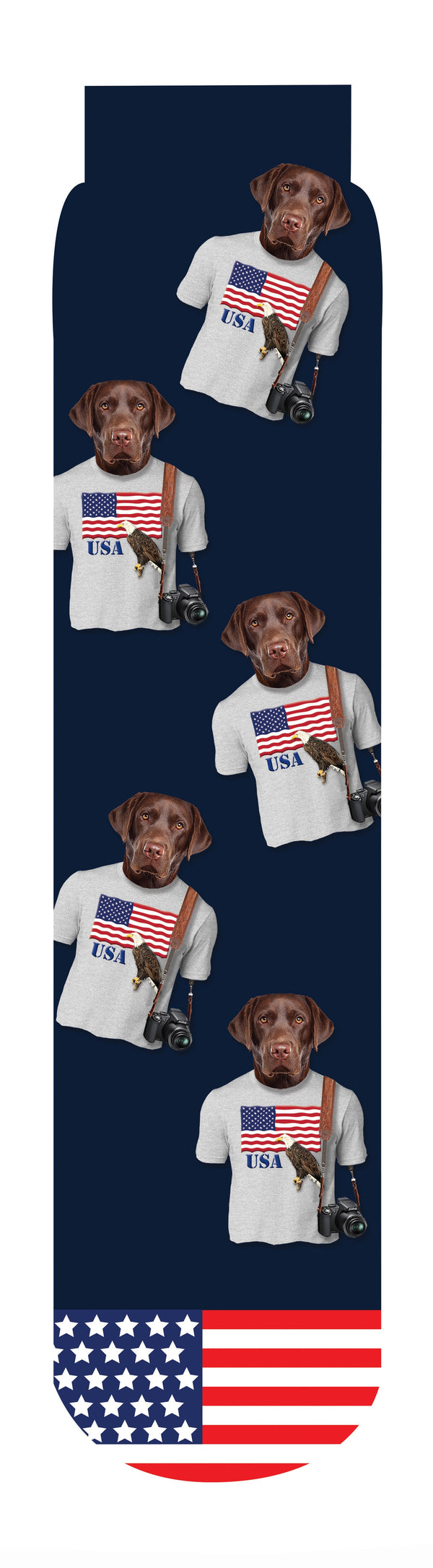 Benjamin Socks: Chocolate Lab Dog in an American Flag Shirt Crew Sock, Navy