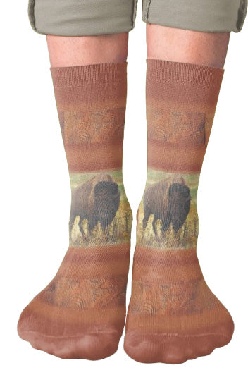 Bison World Crew Socks, Rust