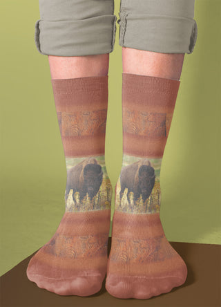 Bison World Crew Socks, Rust