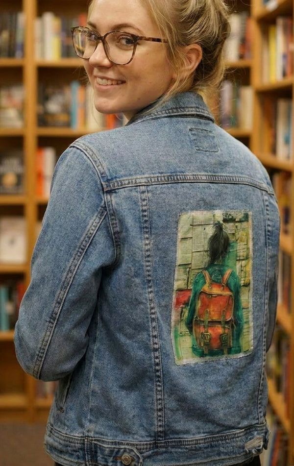 Ripped Rags Bookish Rebel Women's Distressed Denim Jacket, Medium Blue