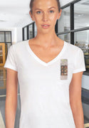 Ripped Rags Books "Education can Change the World" Women's V-neck T-shirt, White, Athletic Grey, Black