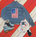 Ripped Rags Bruised Not Broken Women's Distressed Denim Jacket, Medium Blue