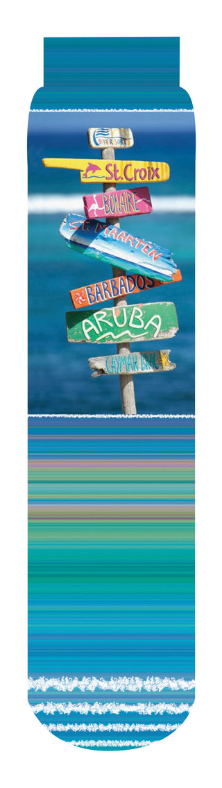 Caribbean Sign Post Crew Socks, Blue, Aqua