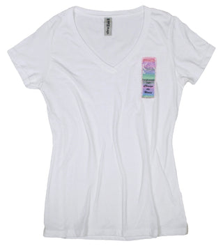 Buy womens-white-v-neck Ripped Rags Dove "Forgiveness can Change the World"  Women's V-neck T-shirt, Hot Pink, Purple, White