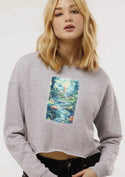 Ripped Rags Fantasy River Patch Women's Cropped Sweatshirt, Athletic Grey, Blush, Sage