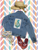 Ripped Rags Fantasy Seahorses Women's Distressed Denim Jacket, Medium Blue