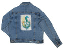Ripped Rags Fantasy Seahorses Women's Distressed Denim Jacket, Medium Blue