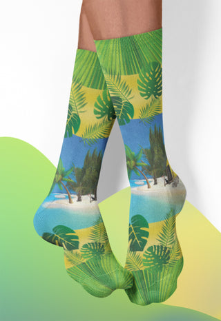 Feel the Breeze Crew Socks, Yellow, Green