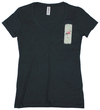 Buy womens-black-v-neck Ripped Rags Flamingo Love Women's V-neck T-shirt, Raspberry, Black, Athletic Grey