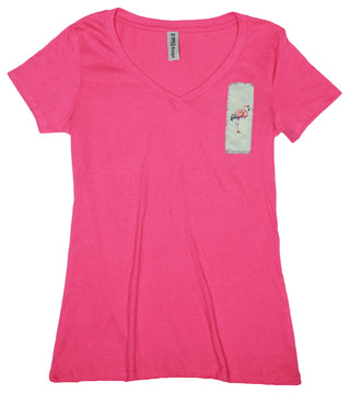Buy womens-raspberry-v-neck Ripped Rags Flamingo Love Women's V-neck T-shirt, Raspberry, Black, Athletic Grey