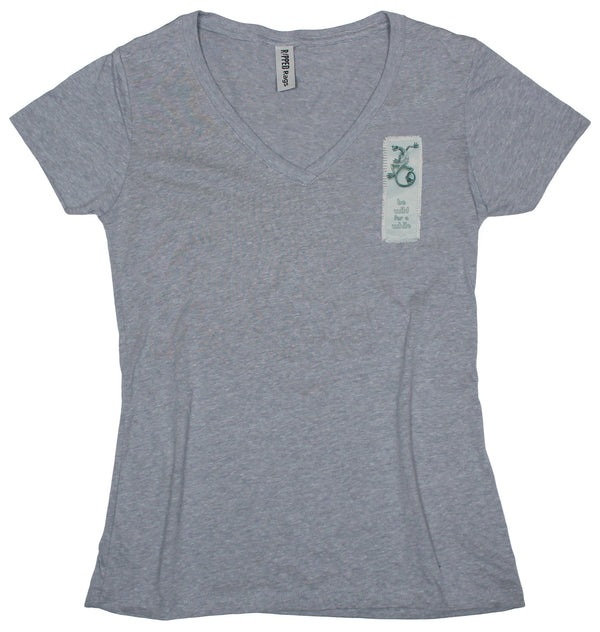 Ripped Rags Gecko "Be Wild for a While" Women's V-neck T-shirt, Black, Athletic Grey, White