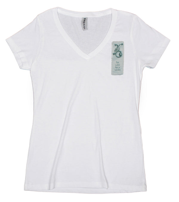 Ripped Rags Gecko "Be Wild for a While" Women's V-neck T-shirt, Black, Athletic Grey, White
