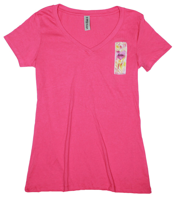 Ripped Rags Heart on Fire "Love"  Women's V-neck T-shirt, Lilac, Raspberry, Black