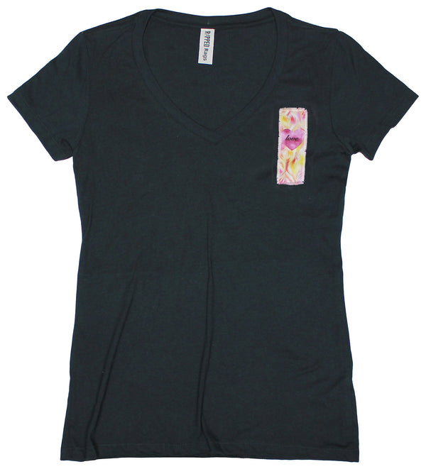 Ripped Rags Heart on Fire "Love"  Women's V-neck T-shirt, Lilac, Raspberry, Black