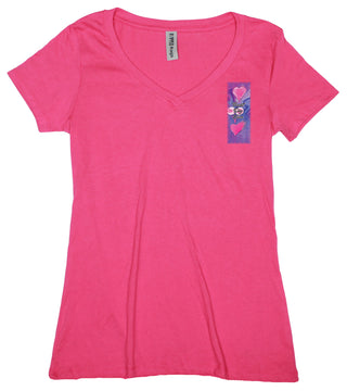 Buy womens-raspberry-v-neck Ripped Rags Heart&#39;s Delight Women&#39;s Ripped V-neck T-shirt
