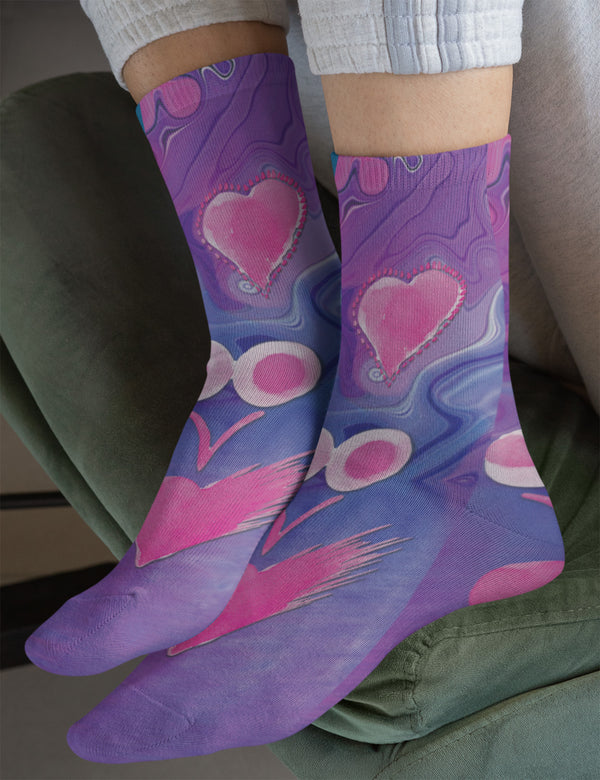 Hearts Delight Crew Socks, Purple