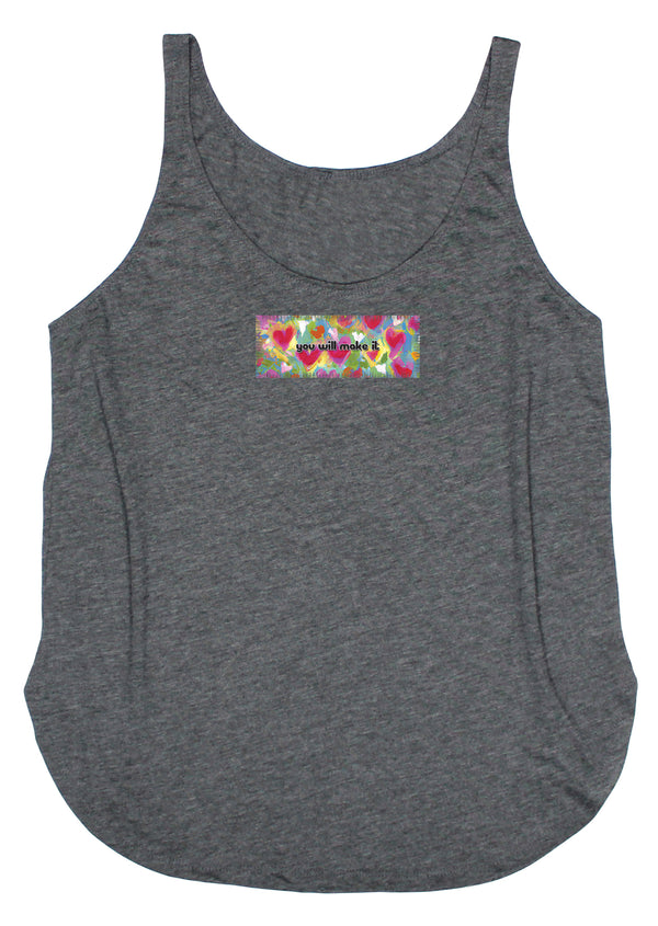 Hearts and Flowers "You will Make It" Women's Frayed Patch Tank Top