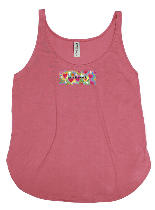 Hearts and Flowers "You will Make It" Women's Frayed Patch Tank Top