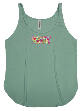 Buy womens-stonewash-green-tank Hearts and Flowers &quot;You will Make It&quot; Women&#39;s Frayed Patch Tank Top