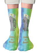 "Living the Dream" VW Bus Crew Socks, Blue Green