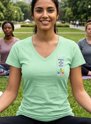 Ripped Rags Lotus "Kindness can Change the World"  Women's V-neck T-shirt, Mint, Hot Pink, Cancun