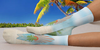 Love Surfing Crew Socks, Tan, Blue