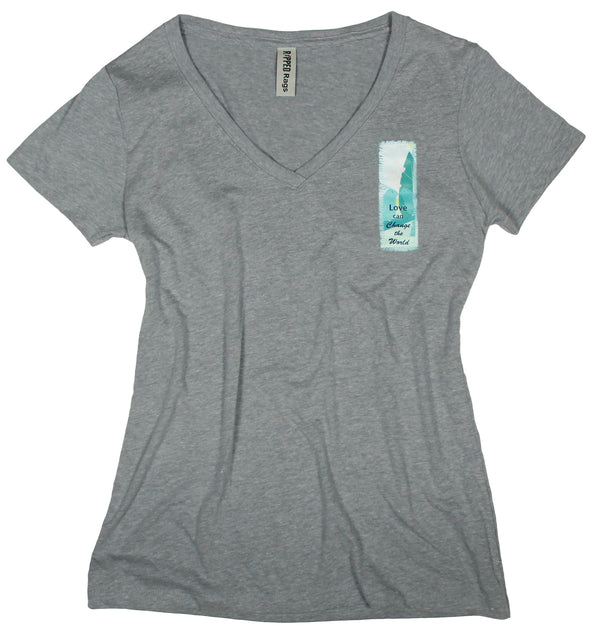 Ripped Rags Lovebirds "Love can Change the World" Women's V-neck T-shirt