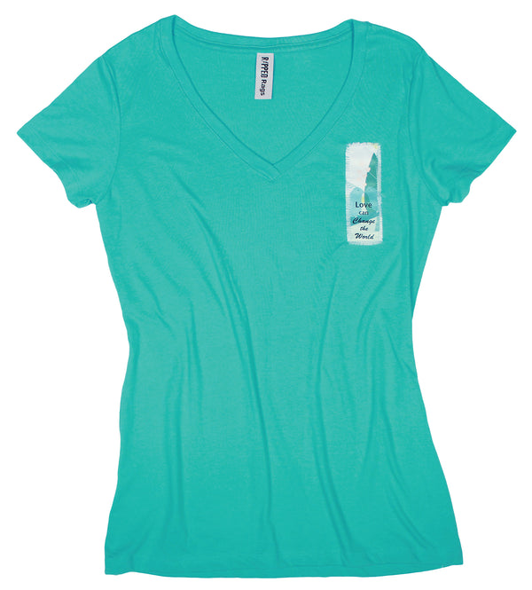 Ripped Rags Lovebirds "Love can Change the World" Women's V-neck T-shirt