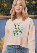 Ripped Rags Magic Mushrooms Patch Women's Cropped Sweatshirt, Blush, Bone, Sage