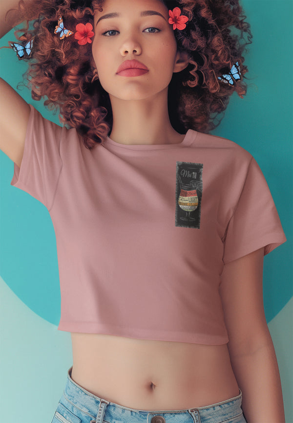 Ripped Rags MaiTai Women's Cropped T-shirt, Desert Pink, Charcoal