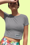 Ripped Rags Marble Overturn "Worry" Women's Cropped Baby T-shirt, Athletic Grey, White, Black